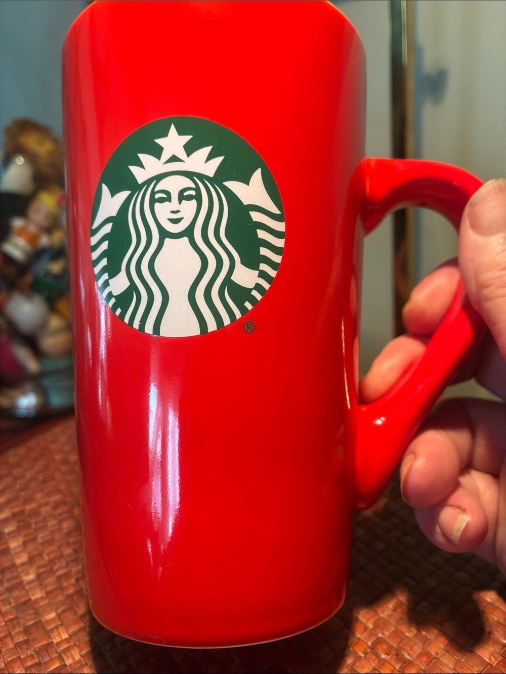 Starbucks Ceramic Red 16oz Tall Coffee Mug with Green and White Siren Logo